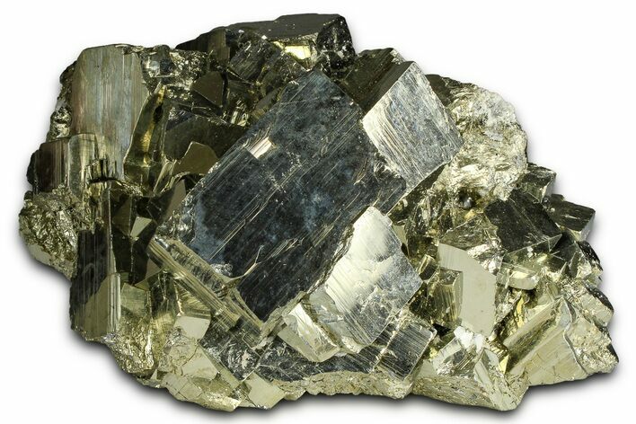 Gleaming Striated Cubic Pyrite Cluster - Peru #376083
